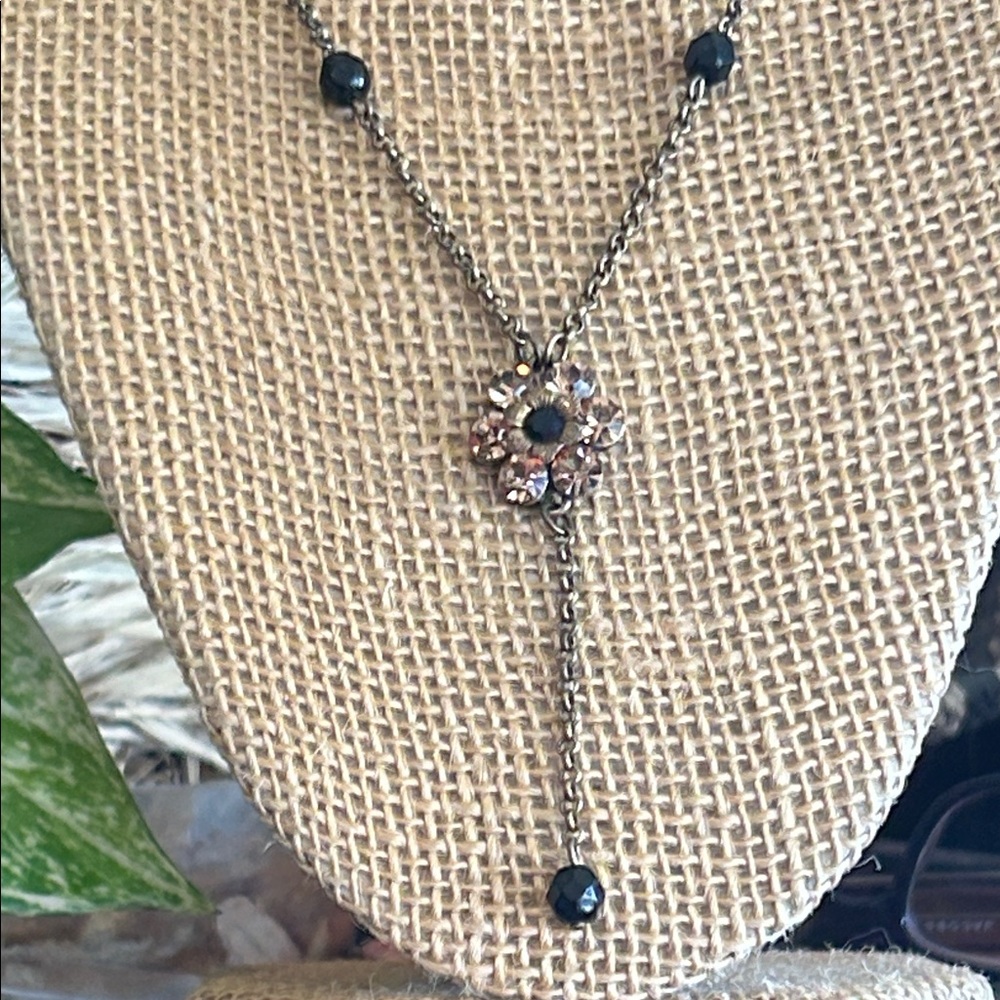 Michael Negrin Aurora Borealis and black Crystal Floral Necklace
